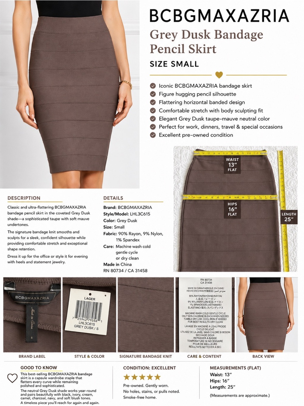 BCBGMaxAzria Bandage Pencil Skirt Grey Dusk Taupe Brown Bodycon Skirt Size Small - Picture 10 of 11